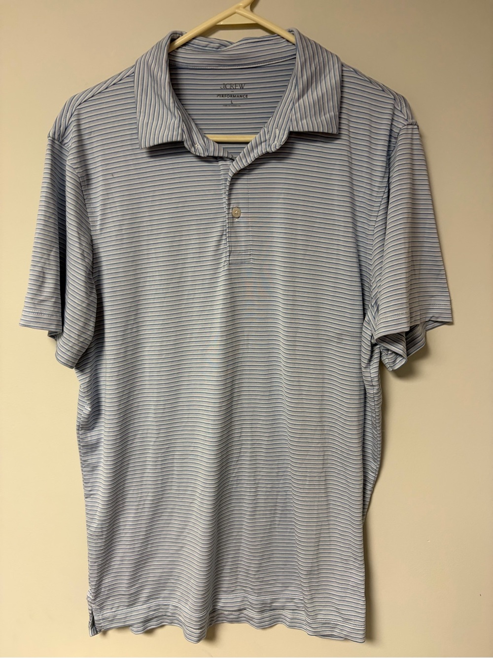 J. Crew Light Blue & White Striped Performance Polo